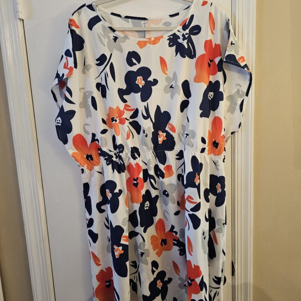 3X Plus White / Blue / Orange  Comfylo Romantic Floral Dress - Never Worn - Picture 2 of 3